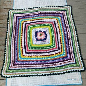 Granny Square Crochet Afghan Blanket Throw 45"x47" Handmade Vintage Cottagecore